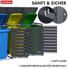 Mülltonnenbox | Magnus | Wetterfeste Anthrazitfarbene Mülltonnenverkleidung mit Edelstahlrahmen | 1–3 Türen | Für 60–240 L Mülltonnen geeignet