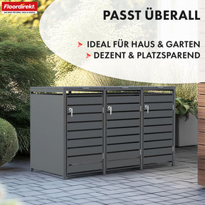 Mülltonnenbox | Magnus | Wetterfeste Anthrazitfarbene Mülltonnenverkleidung mit Edelstahlrahmen | 1–3 Türen | Für 60–240 L Mülltonnen geeignet