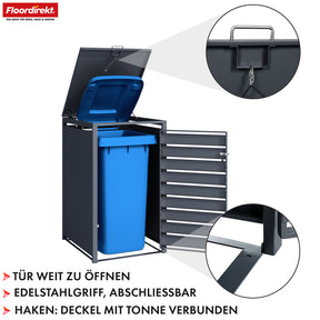 Mülltonnenbox | Magnus | Wetterfeste Anthrazitfarbene Mülltonnenverkleidung mit Edelstahlrahmen | 1–3 Türen | Für 60–240 L Mülltonnen geeignet