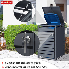 Mülltonnenbox | Magnus | Wetterfeste Anthrazitfarbene Mülltonnenverkleidung mit Edelstahlrahmen | 1–3 Türen | Für 60–240 L Mülltonnen geeignet