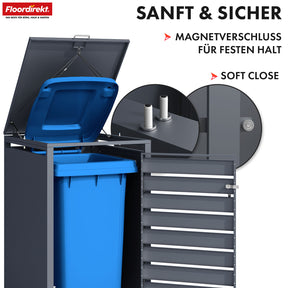 Mülltonnenbox | Magnus | Wetterfeste Anthrazitfarbene Mülltonnenverkleidung mit Edelstahlrahmen | 1–3 Türen | Für 60–240 L Mülltonnen geeignet