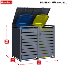 Mülltonnenbox | Magnus | Wetterfeste Anthrazitfarbene Mülltonnenverkleidung mit Edelstahlrahmen | 1–3 Türen | Für 60–240 L Mülltonnen geeignet