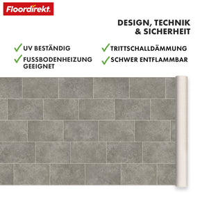 CV-Belag | Kent 968M | Strapazierfähiger Vinylboden in realistischer Steinfliesenoptik für Küche, Bad & Wohnbereich