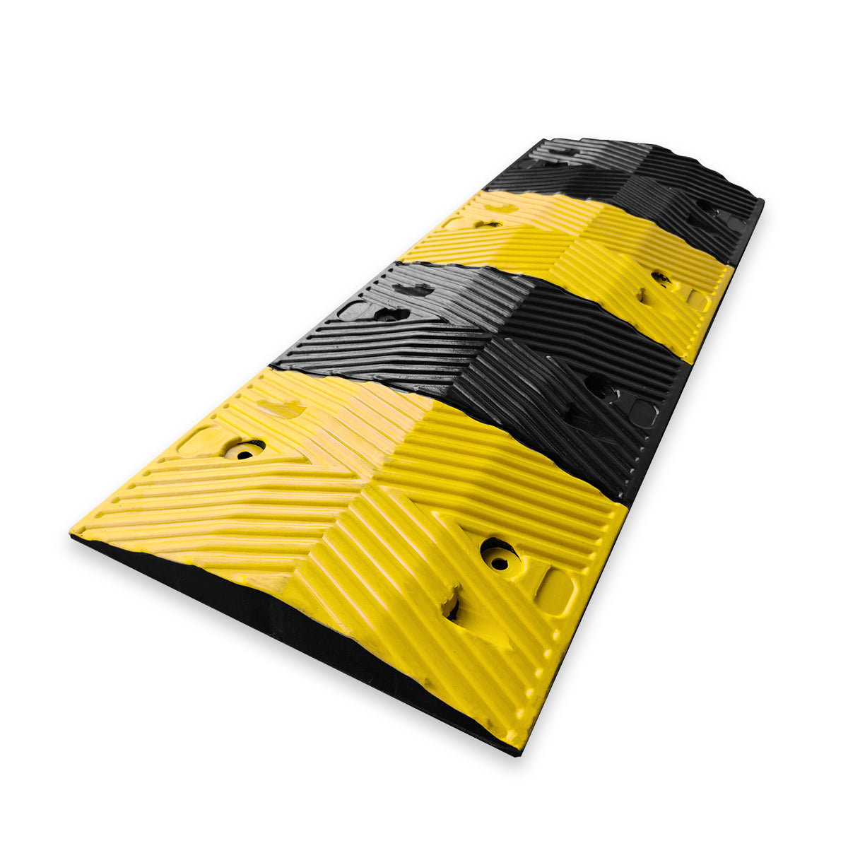 Produktbild von TMS Bodenschwellen-Set 5-10 Km/h – Gelb/schwarz, 7,5 Cm Hoch, 140 Cm Lang, Mit Reflektoren Und Montagezubehör