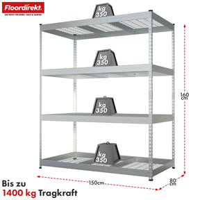 Schwerlastregal | Yukon Rivet | Stahlregal mit Gitterböden | 250–350 kg Tragkraft je Etage | Verschiedene Größen & Farben