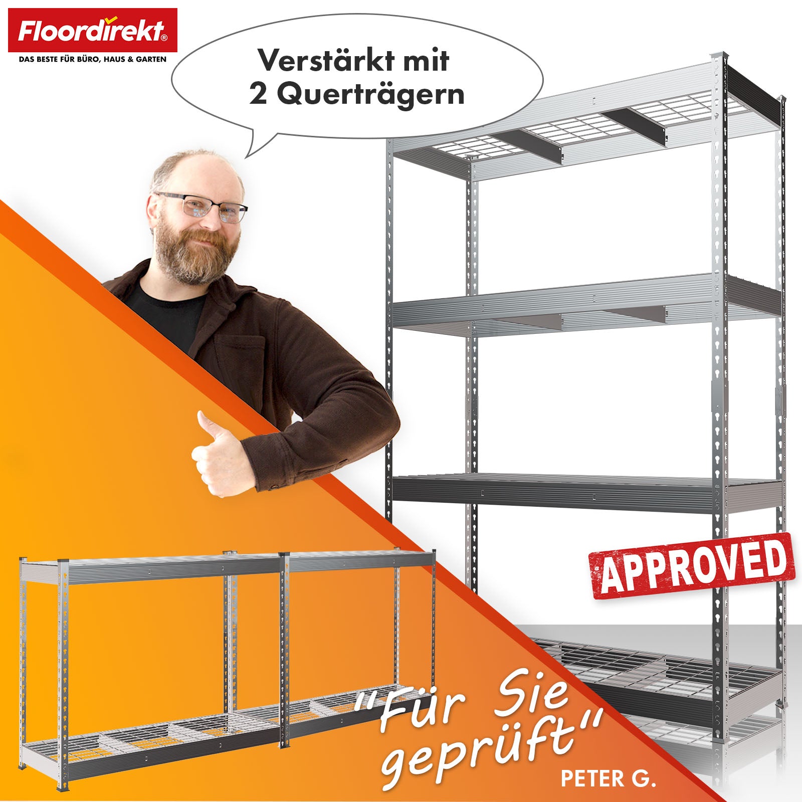 Schwerlastregal | Yukon Rivet | Stahlregal mit Gitterböden | 250–350 kg Tragkraft je Etage | Verschiedene Größen & Farben