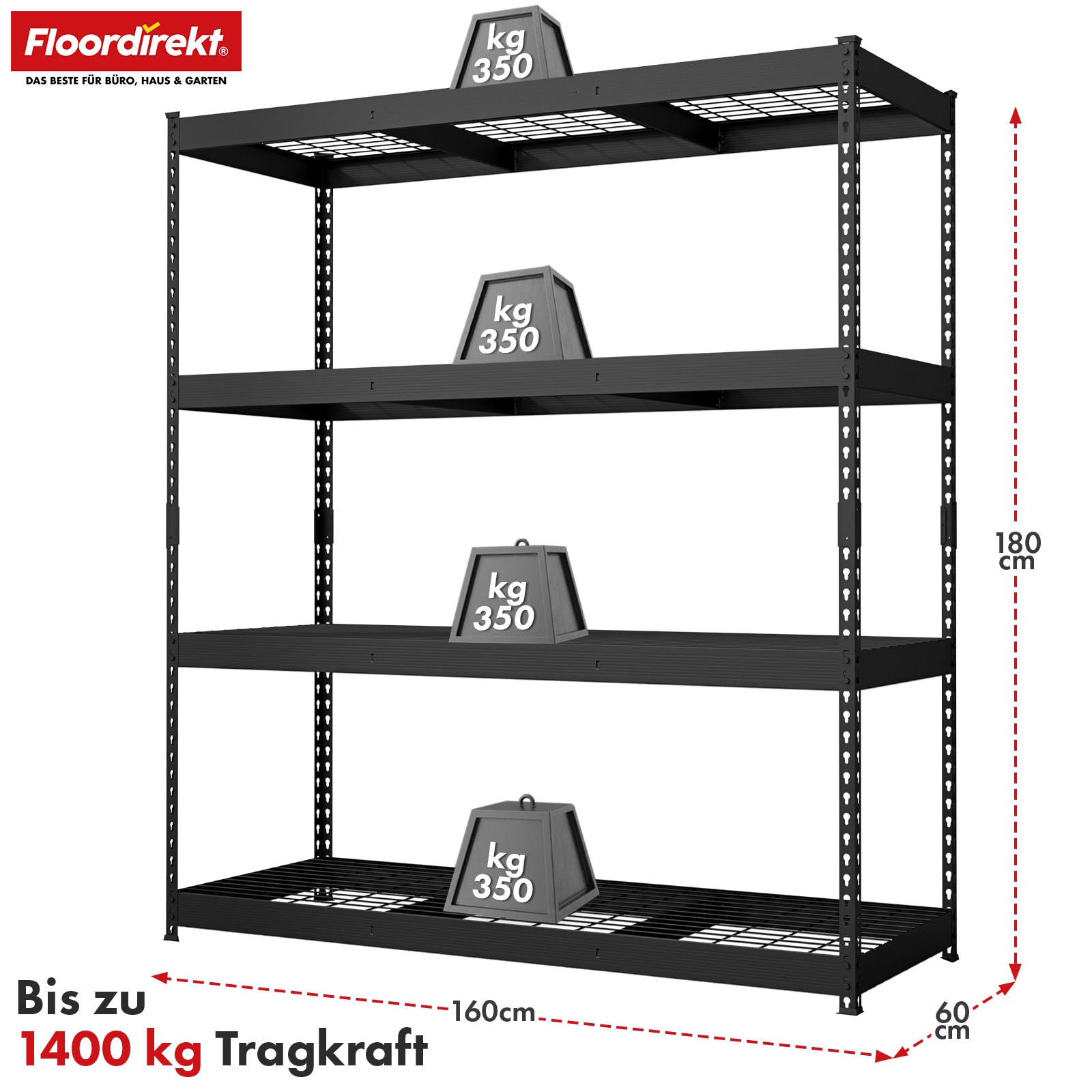Schwerlastregal | Yukon Rivet | Stahlregal mit Gitterböden | 250–350 kg Tragkraft je Etage | Verschiedene Größen & Farben