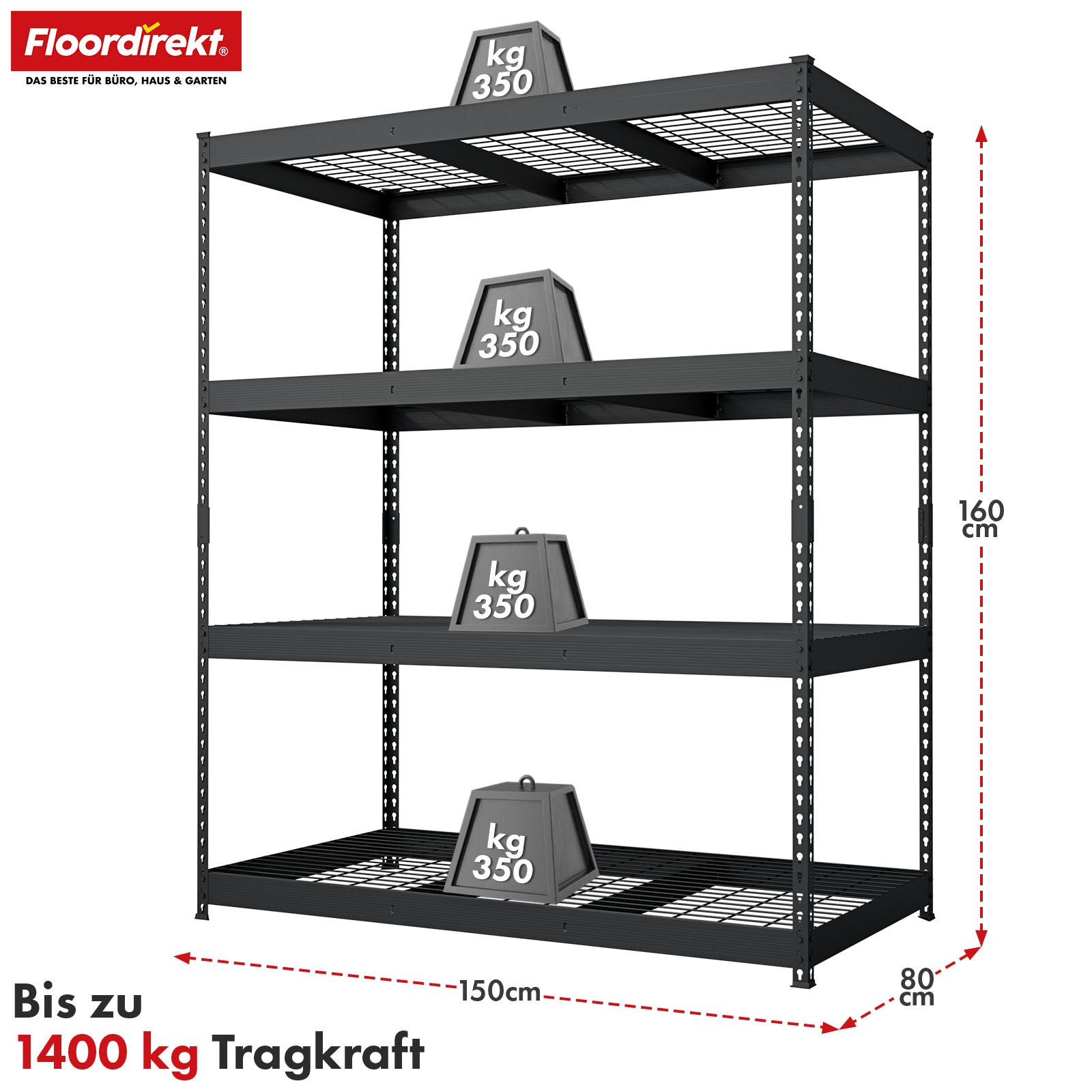 Schwerlastregal | Yukon Rivet | Stahlregal mit Gitterböden | 250–350 kg Tragkraft je Etage | Verschiedene Größen & Farben