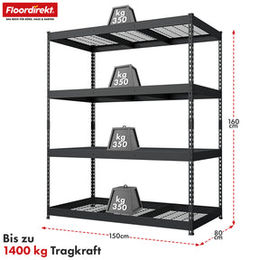 Schwerlastregal | Yukon Rivet | Stahlregal mit Gitterböden | 250–350 kg Tragkraft je Etage | Verschiedene Größen & Farben