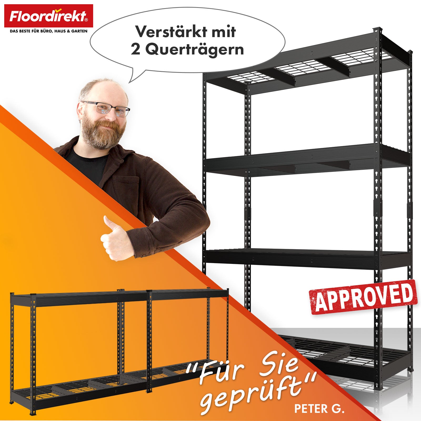 Schwerlastregal | Yukon Rivet | Stahlregal mit Gitterböden | 250–350 kg Tragkraft je Etage | Verschiedene Größen & Farben