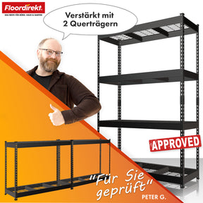 Schwerlastregal | Yukon Rivet | Stahlregal mit Gitterböden | 250–350 kg Tragkraft je Etage | Verschiedene Größen & Farben