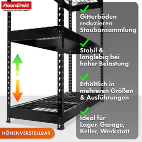 Schwerlastregal | Yukon Rivet | Stahlregal mit Gitterböden | 250–350 kg Tragkraft je Etage | Verschiedene Größen & Farben