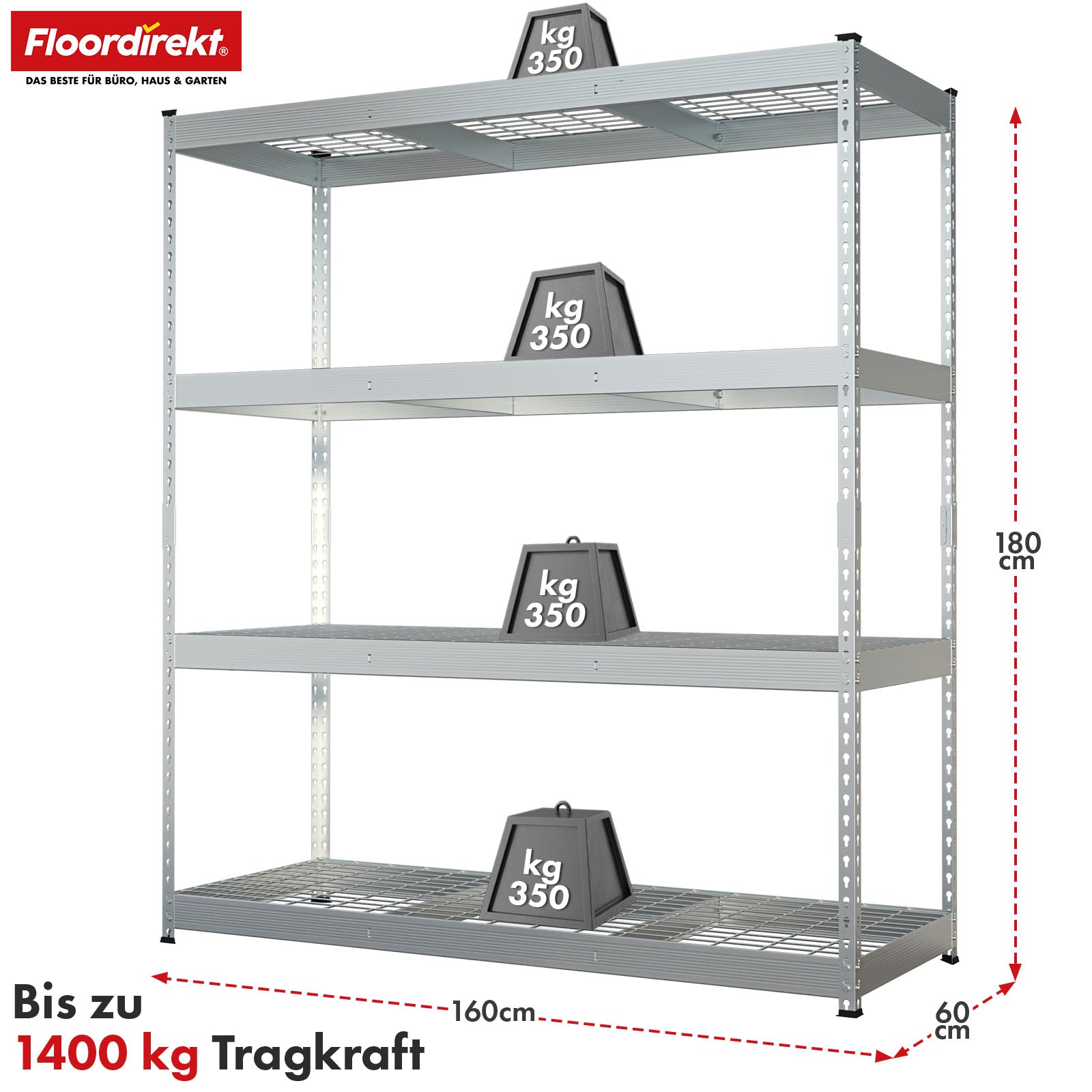 Schwerlastregal | Yukon Rivet | Stahlregal mit Gitterböden | 250–350 kg Tragkraft je Etage | Verschiedene Größen & Farben