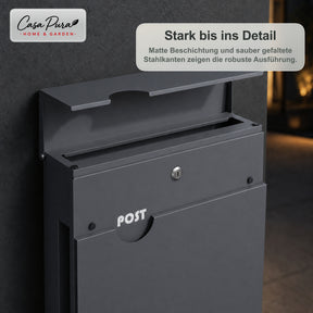 Briefkasten | Albert | Abschließbarer Wandbriefkasten mit Zeitungsfach | Wetterfest | Anthrazit