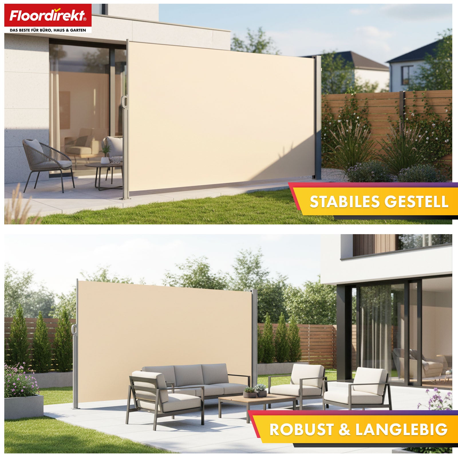 Alu-Seitenmarkise | Sicht- & Sonnenschutz für Terrasse, Balkon & Garten | UV-Schutz, blickdicht & wasserabweisend | Verschiedene Farben & Größen