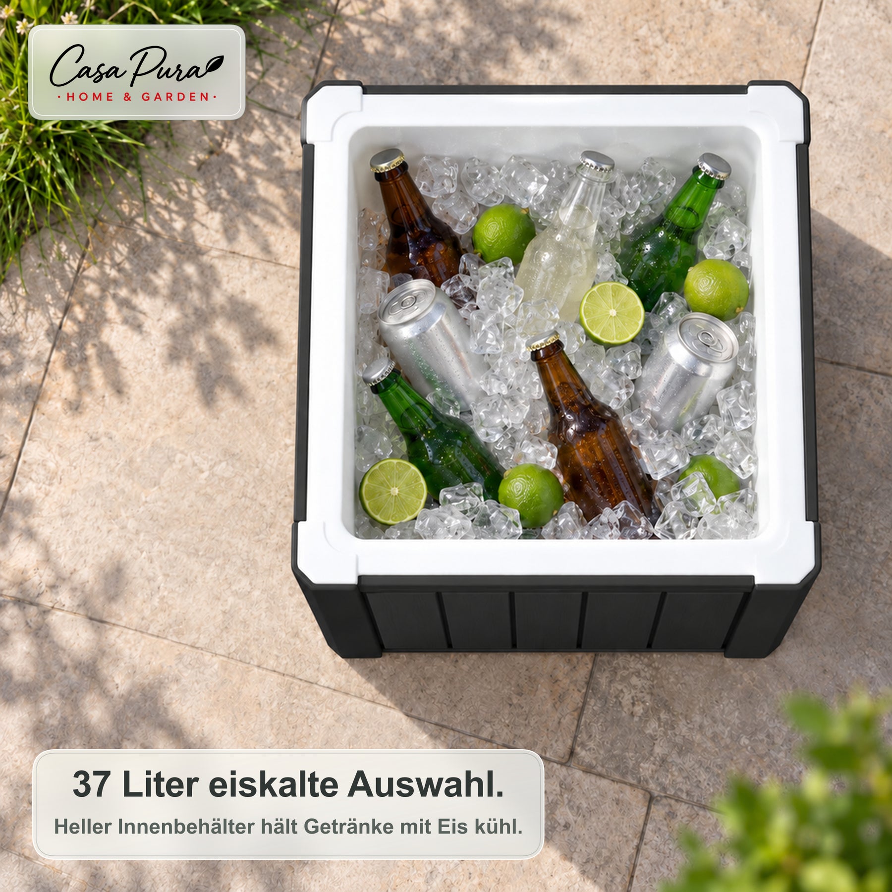 Getränkekühler | Arctic | 37 L Kühlbox mit Beistelltischfunktion in Holzoptik | 2 Farben