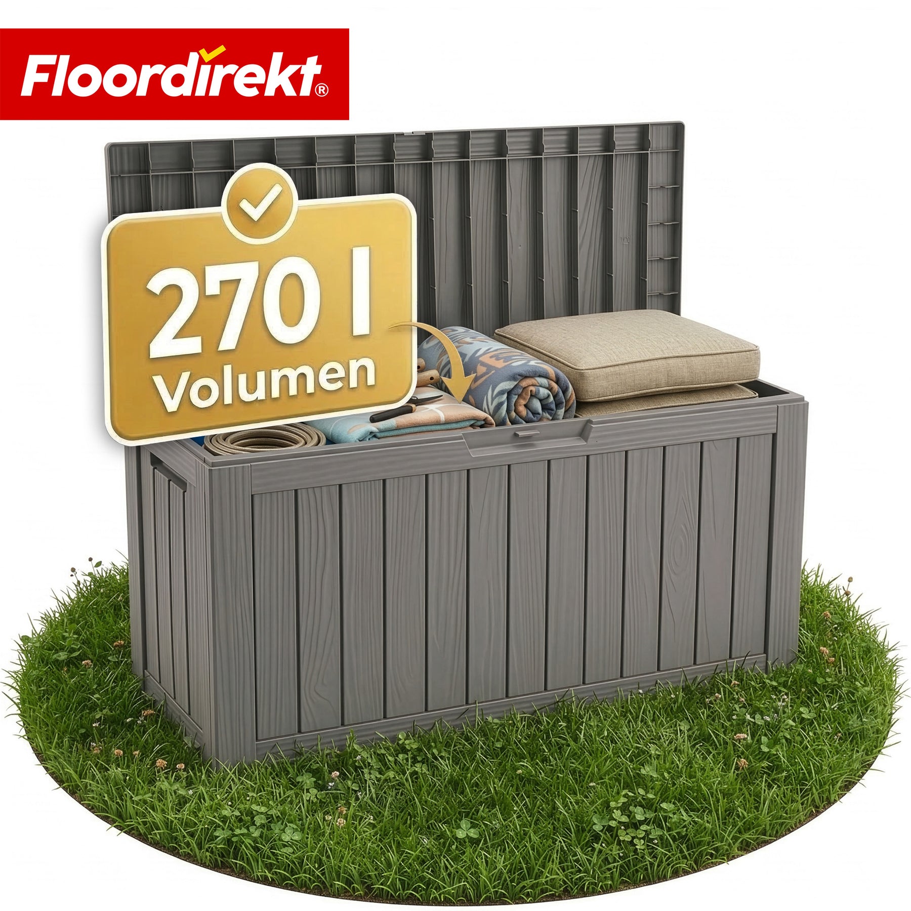 Gartenbox Grau 117x45x56cm – Aufbewahrungsbox Aus PP, 280L, Wetterfest, Für Polster, Kissen & Werkzeug