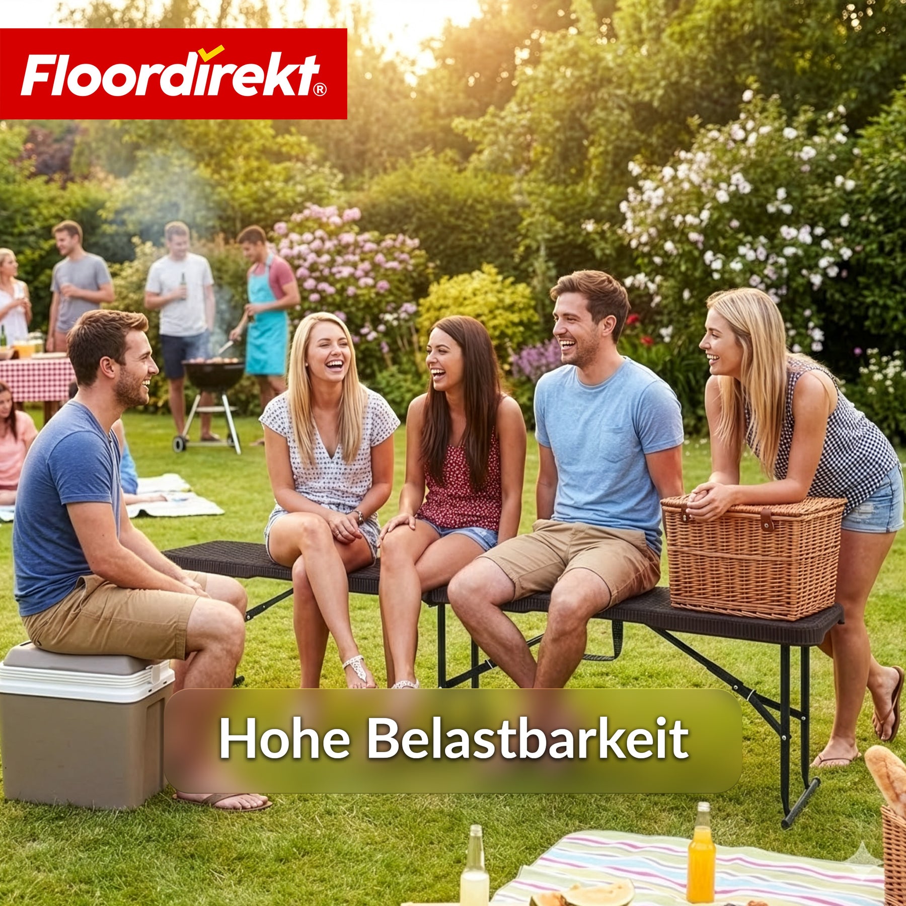 Gartenbank | Kagawa | Klappbare, wetterfeste Sitzbank 183 cm in Braun für Garten, Balkon & Events