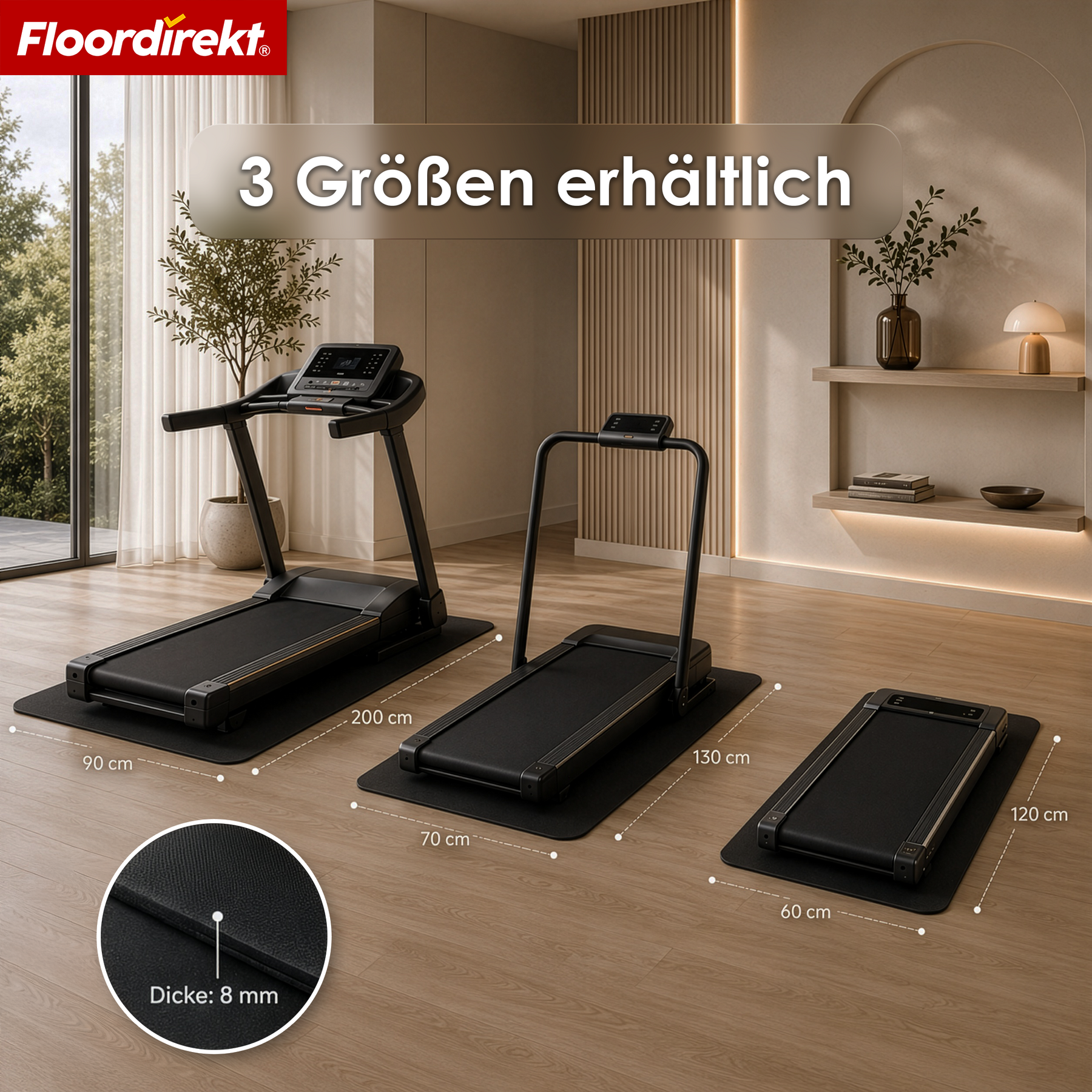 Bodenschutzmatte | Sparta | Rutschfeste Fitnessgeräte Unterlegmatte für Laufband & Crosstrainer