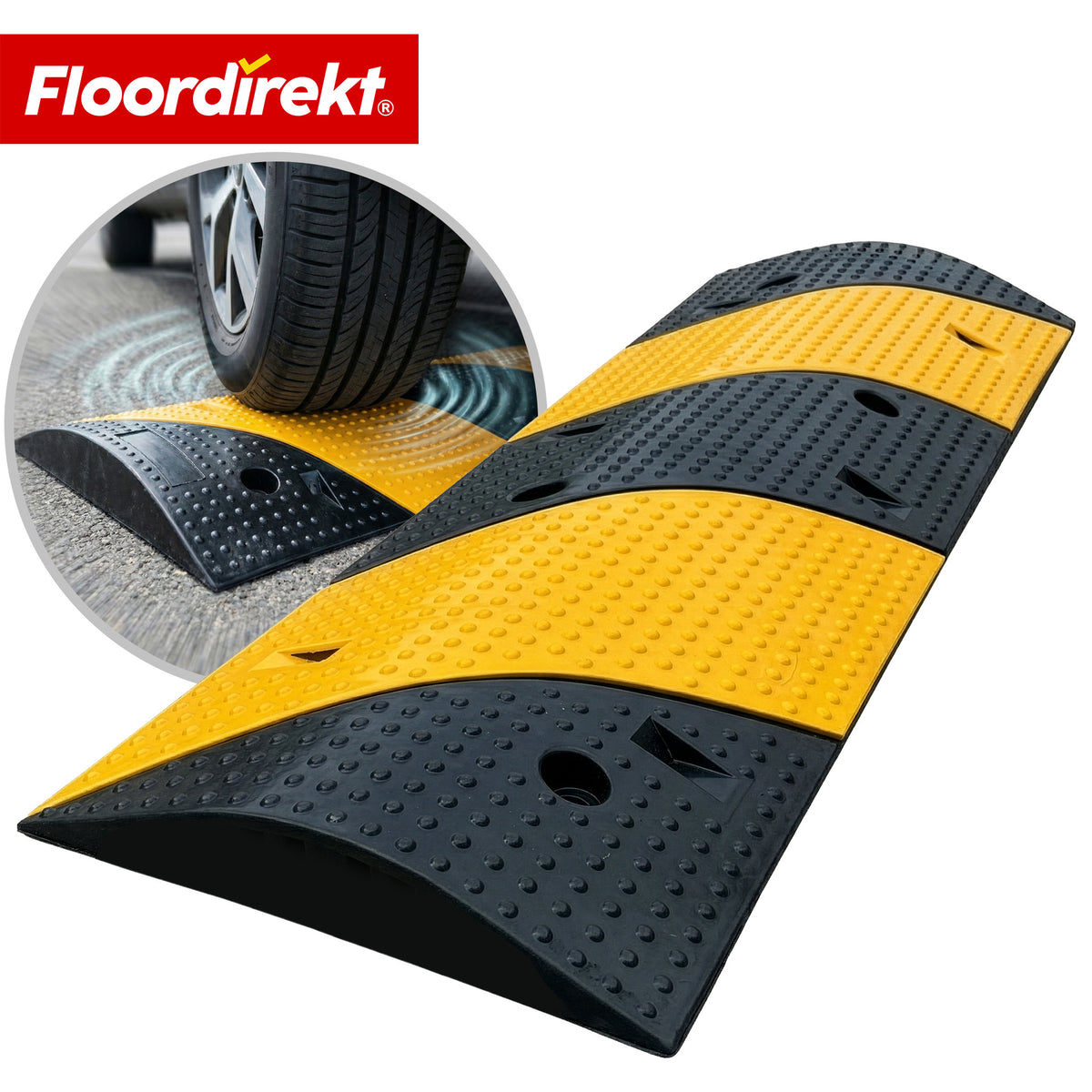 Bodenschwelle | Pico | Fahrbahnschwelle aus Gummi bis 30 t belastbar | Bremsschwelle Gelb-Schwarz 100 x 30 cm