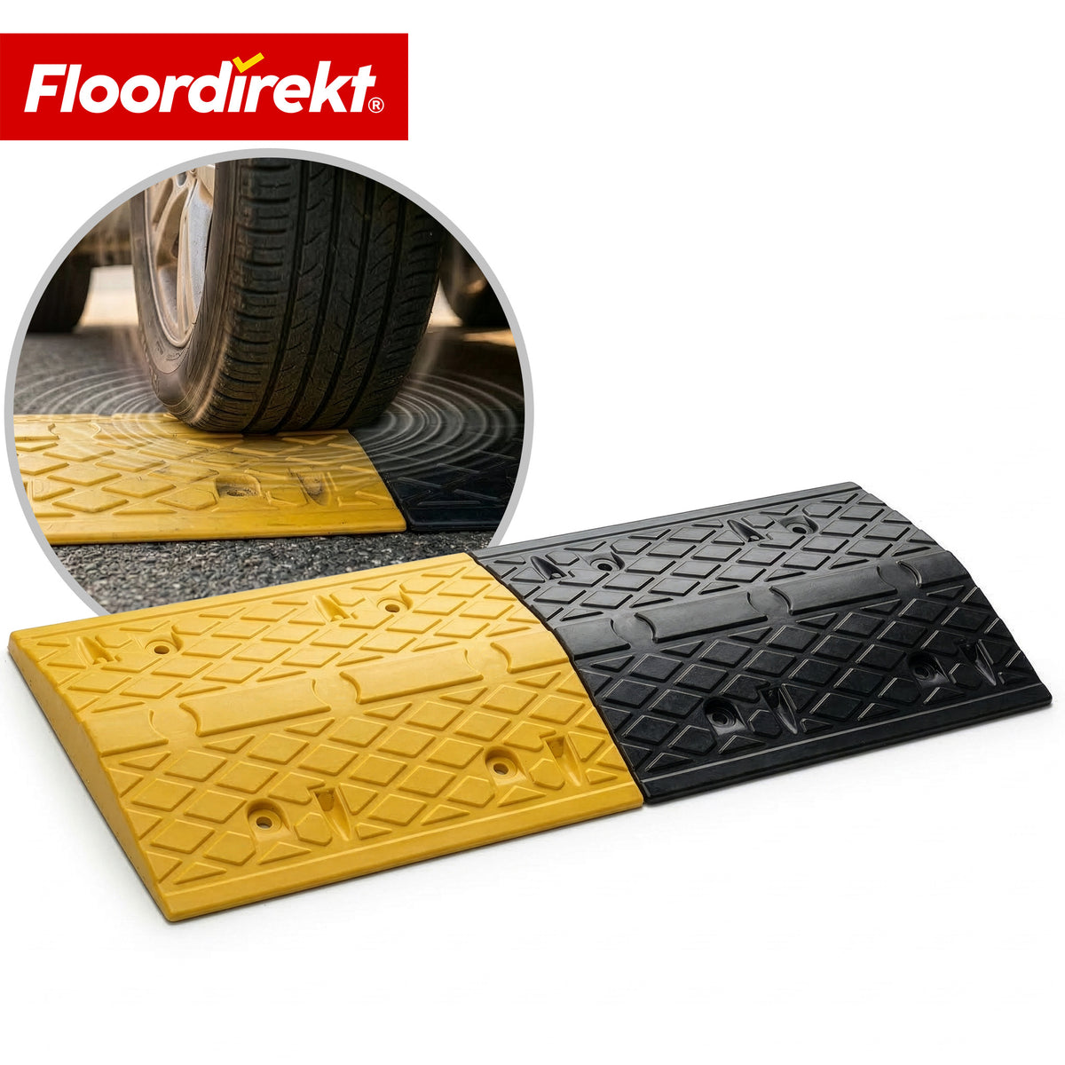 Bodenschwelle | Vento | 2-teilig aus Gummi | Fahrbahnschwelle bis 30 t belastbar | Bremsschwelle Gelb-Schwarz