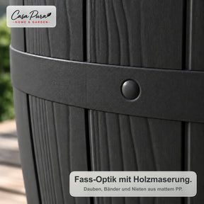 Getränkekühler Tisch | Bora | Höhenverstellbarer Gartentisch mit 37 L Kühlfach in Fass-Optik | 2 Farben