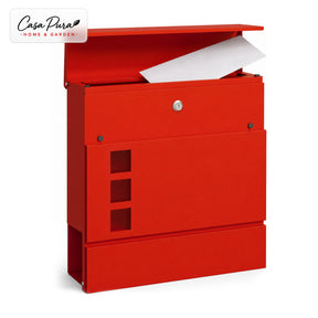 Briefkasten | Adrien | Abschließbarer Wandbriefkasten mit Zeitungsfach | Wetterfest | Rot
