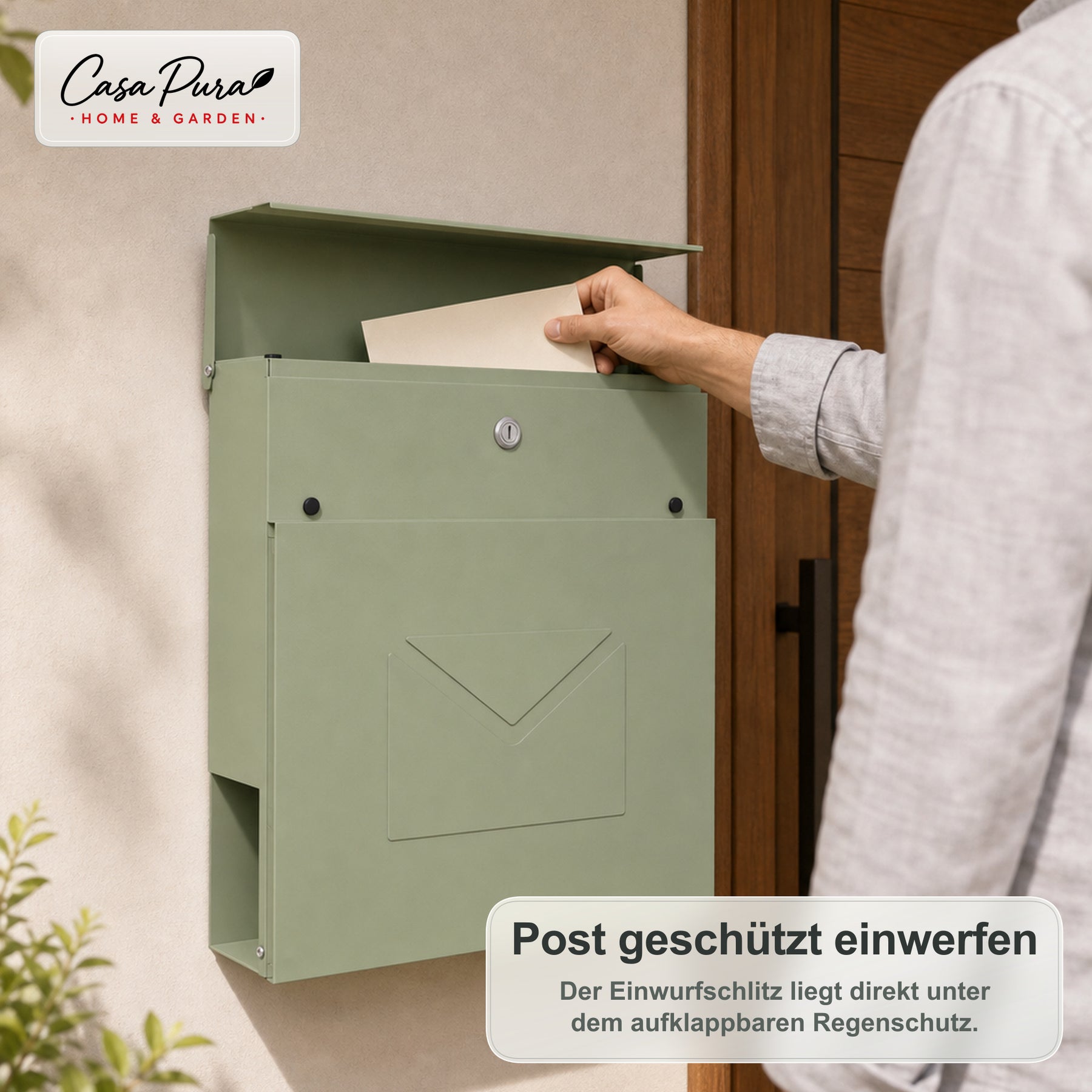 Briefkasten | Laurent | Wandbriefkasten mit Zeitungsfach | Grün | Abschließbar