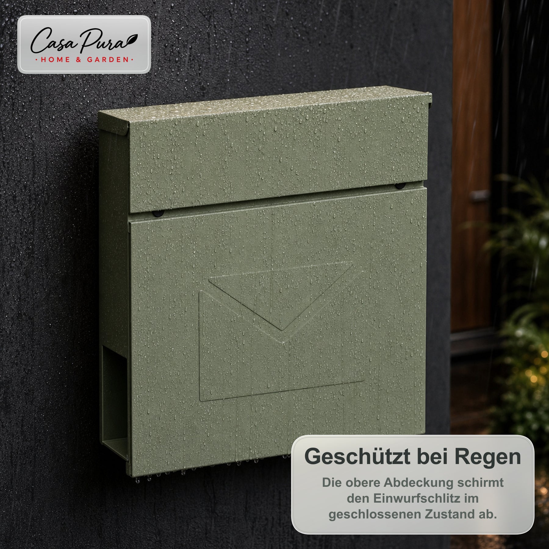Briefkasten | Laurent | Wandbriefkasten mit Zeitungsfach | Grün | Abschließbar
