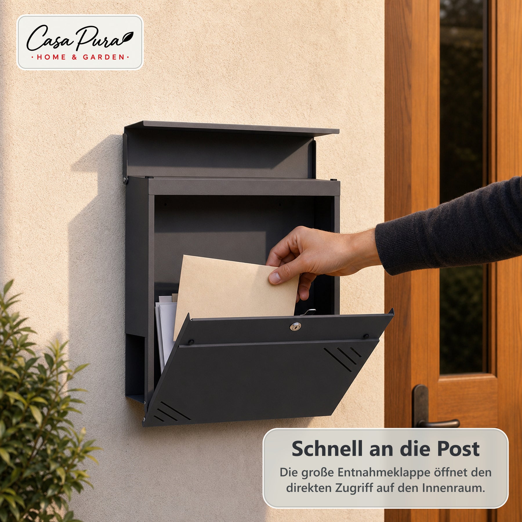 Briefkasten | Lucien | Wandbriefkasten aus verzinktem Stahl | Abschließbar | Anthrazit | Mit Zeitungsfach