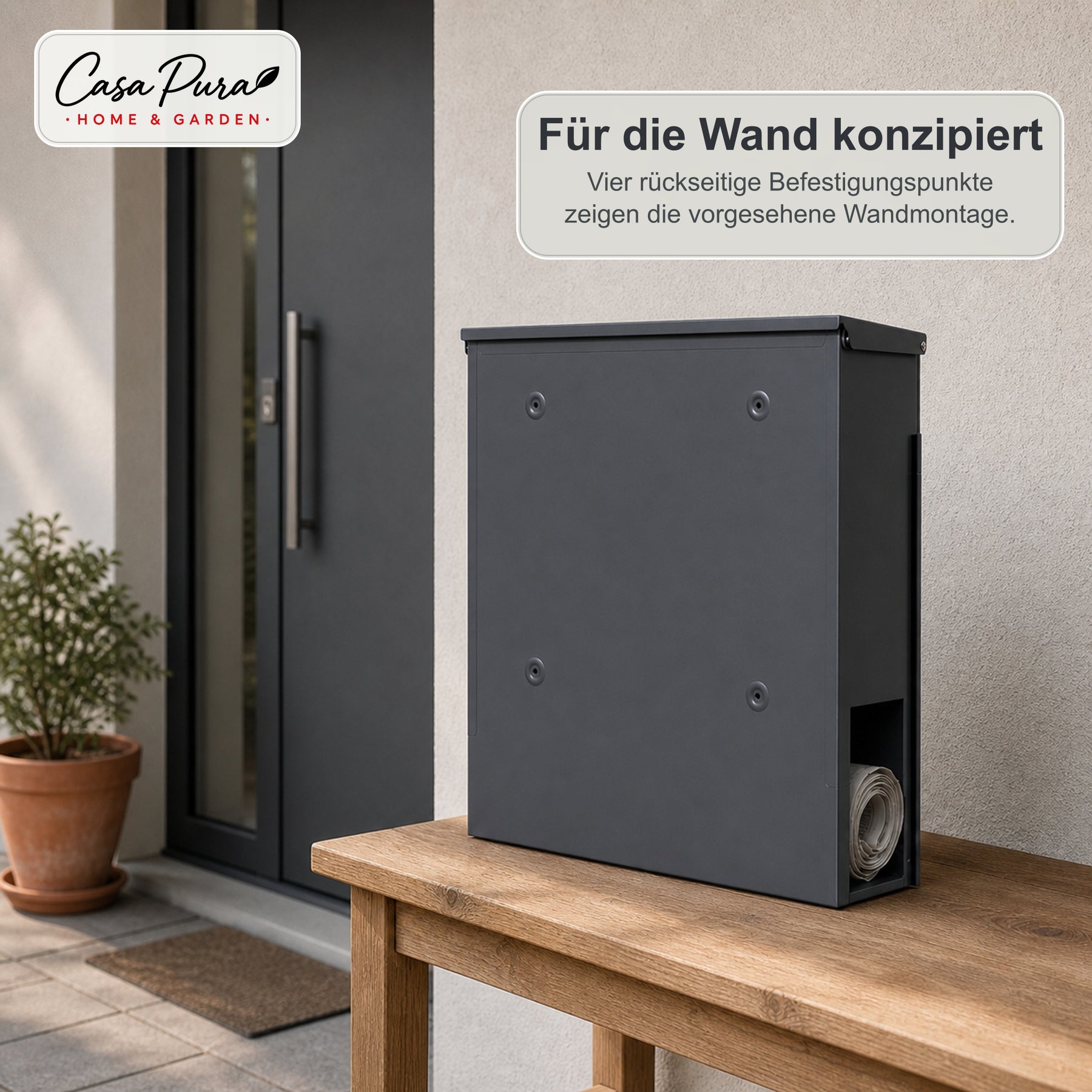 Briefkasten | Lucien | Wandbriefkasten aus verzinktem Stahl | Abschließbar | Anthrazit | Mit Zeitungsfach