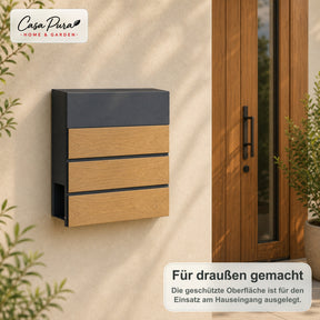 Briefkasten | Roland | Moderner Wandbriefkasten mit Zeitungsfach | Anthrazit Holzoptik