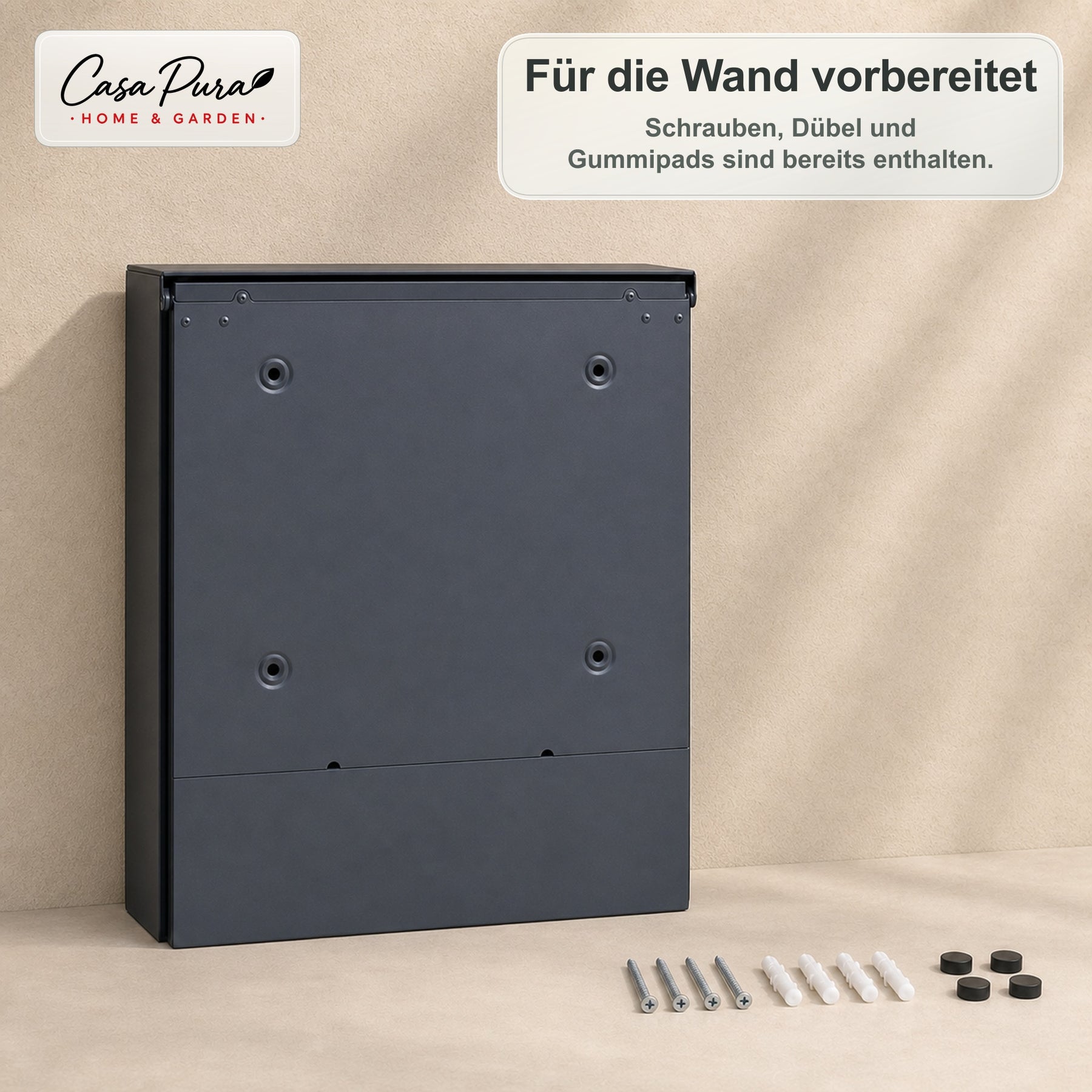 Briefkasten | Roland | Moderner Wandbriefkasten mit Zeitungsfach | Anthrazit Holzoptik