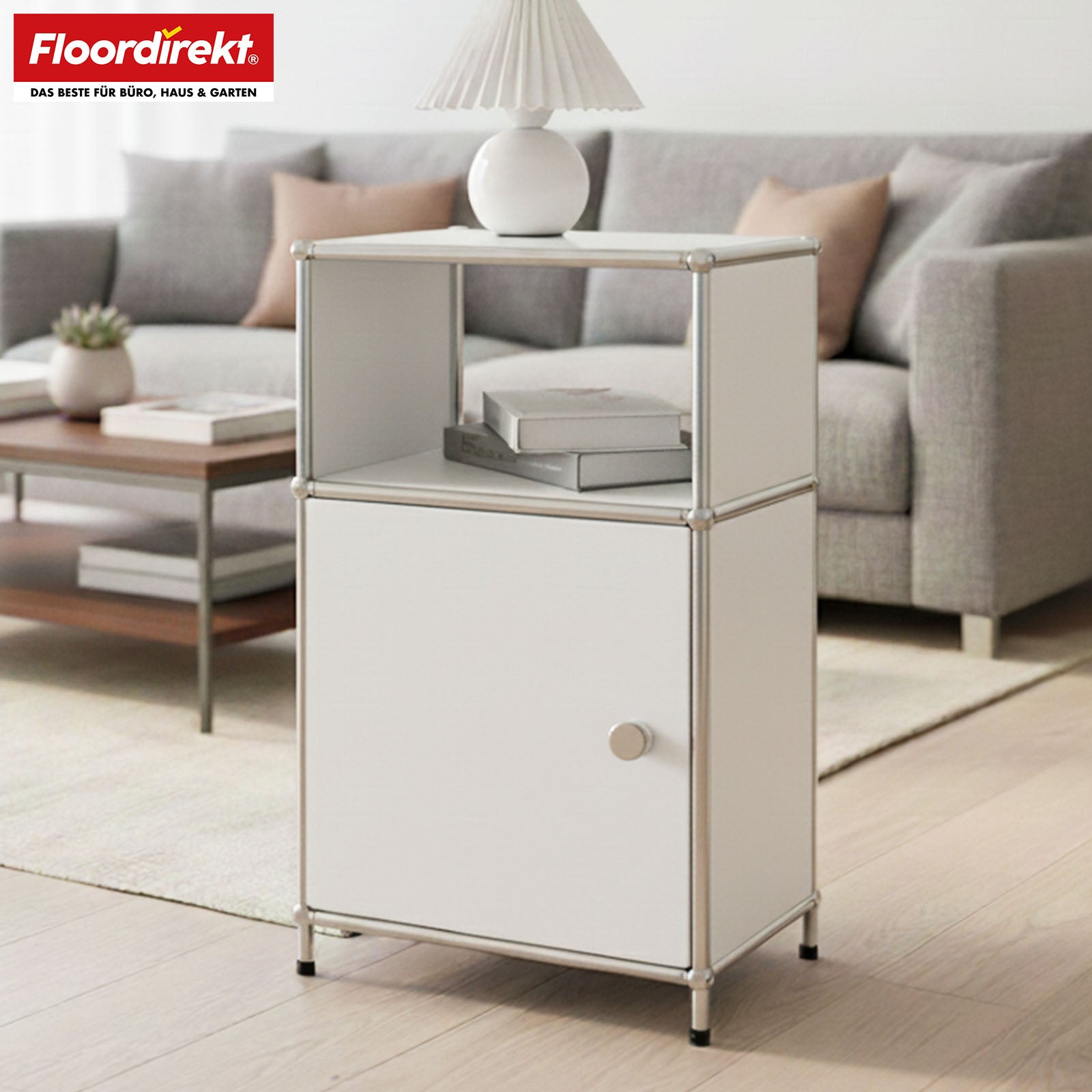 Metallregal | Concept Epure MK-040 | 3-stöckiges Aufbewahrungsregal mit Tür & & Ablageflächen | In mehreren Farben erhältlich