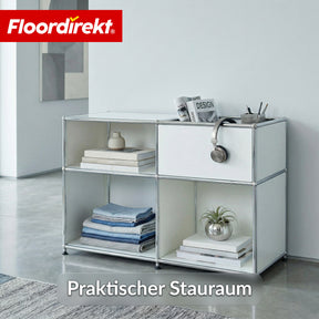 Metallregal | Concept Epure MK-030 | Standregal mit 3 Ablagen & Stauraumfach | Sideboard & Aufbewahrungsregal