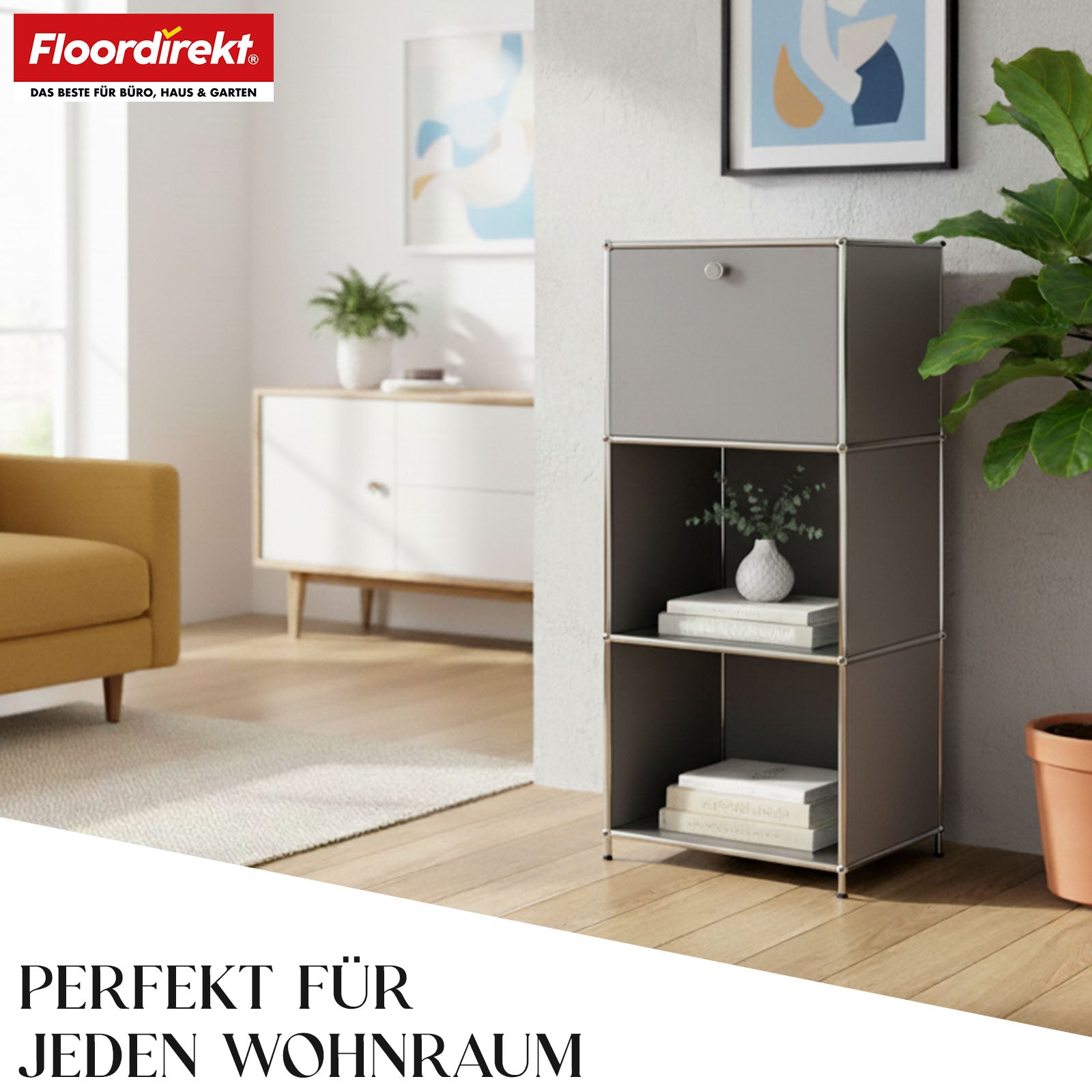 Metallregal | Concept Epure MK-107 | 4-stöckiges Aufbewahrungsregal mit verschließbarem Fach & Ablagen | In verschiedenen Farben