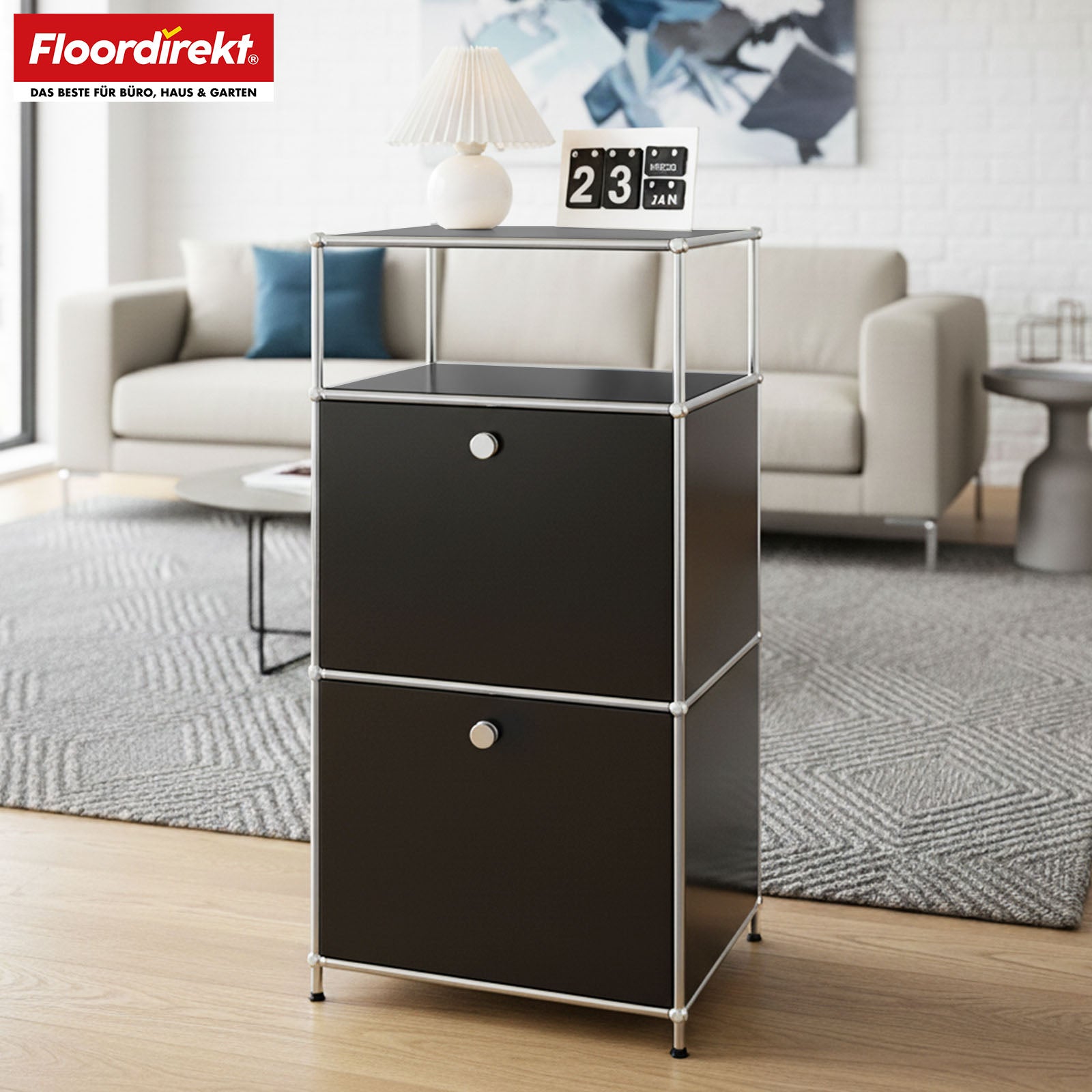 Metallregal | Concept Epure MK-120 | Aufbewahrungsregal mit verschließbaren Fächern, offenem Fach & Ablage | In mehreren Farben erhältlich