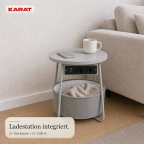 Beistelltisch | Dario | Runder Couchtisch mit 2 Steckdosen, 2 USB-A & Stauraumkorb | Ø 45 cm | 4 Farben