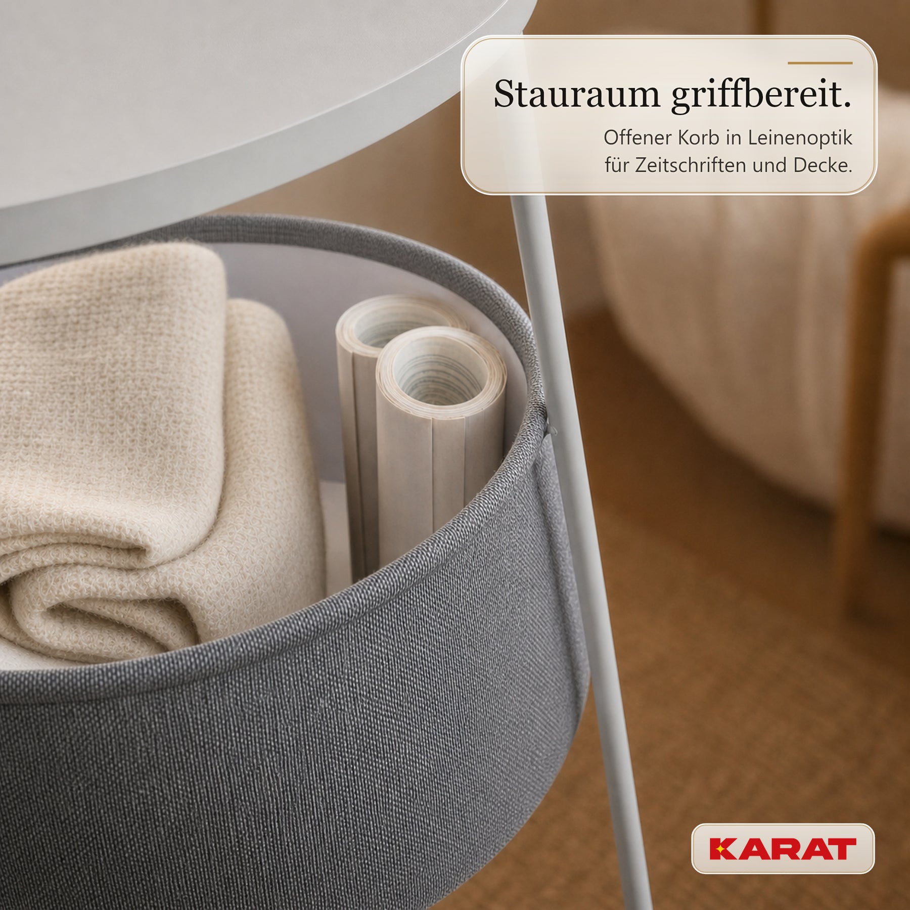 Beistelltisch | Dario | Runder Couchtisch mit 2 Steckdosen, 2 USB-A & Stauraumkorb | Ø 45 cm | 4 Farben