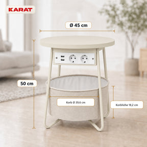 Beistelltisch | Dario | Runder Couchtisch mit 2 Steckdosen, 2 USB-A & Stauraumkorb | Ø 45 cm | 4 Farben