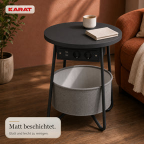 Beistelltisch | Dario | Runder Couchtisch mit 2 Steckdosen, 2 USB-A & Stauraumkorb | Ø 45 cm | 4 Farben