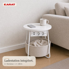 Beistelltisch | Dario | Runder Couchtisch mit 2 Steckdosen, 2 USB-A & Stauraumkorb | Ø 45 cm | 4 Farben