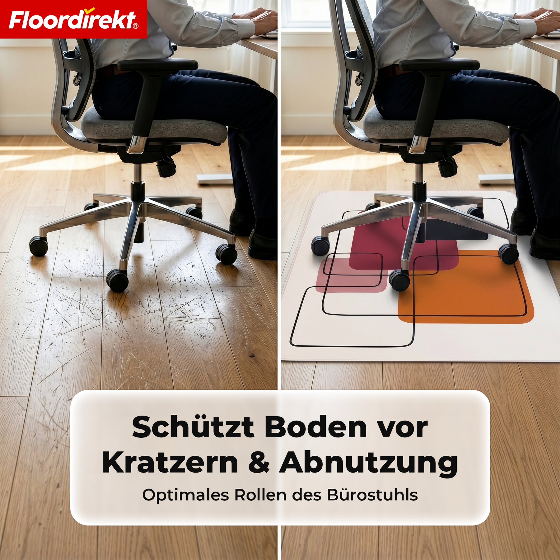Design Bodenschutzmatte | Robuste Bürostuhlunterlage aus Spezial-PVC für Büro & Homeoffice | 80 x 118 cm