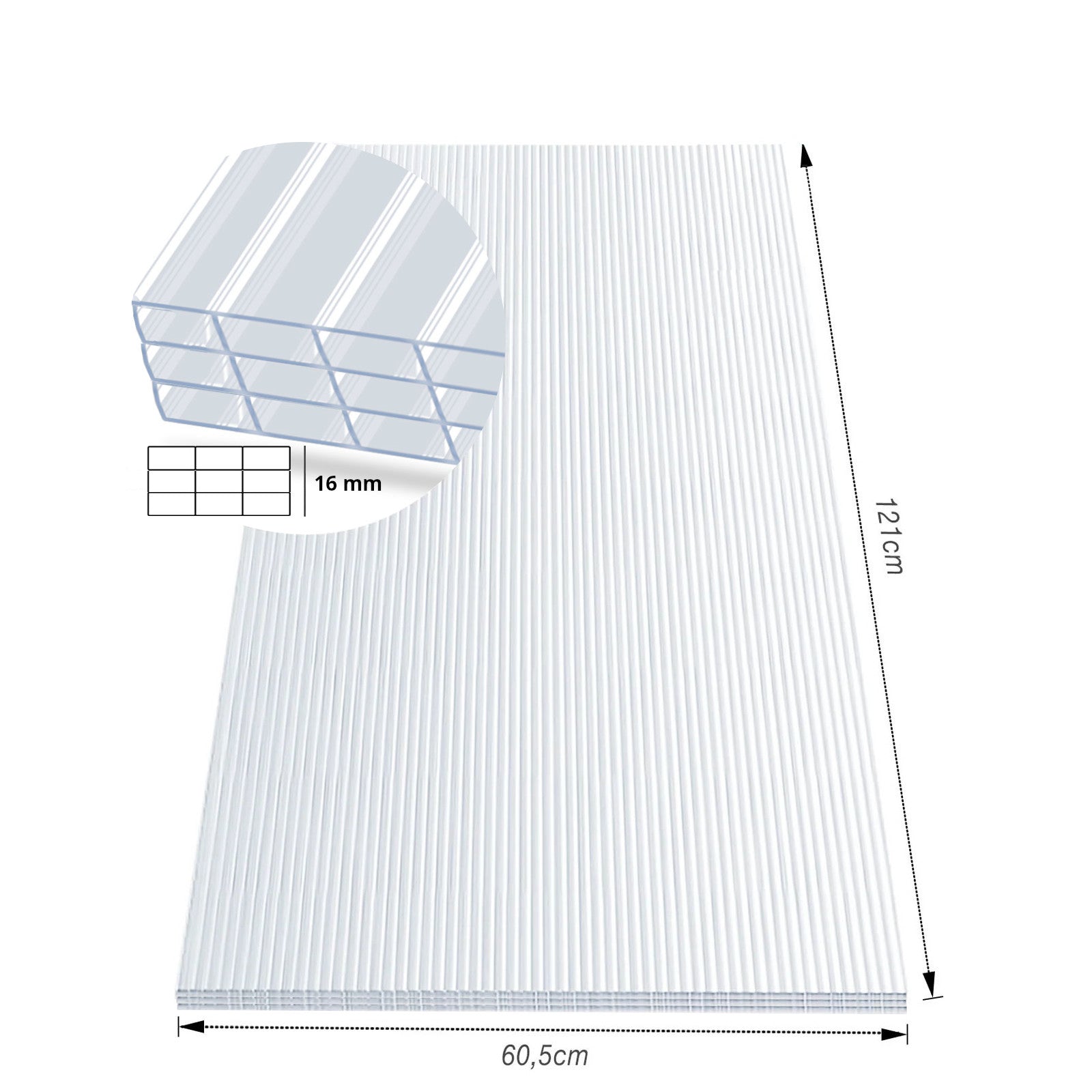Doppelstegplatte | 60,5 x 121 cm | Polycarbonat | Für Gewächshaus & Überdachung