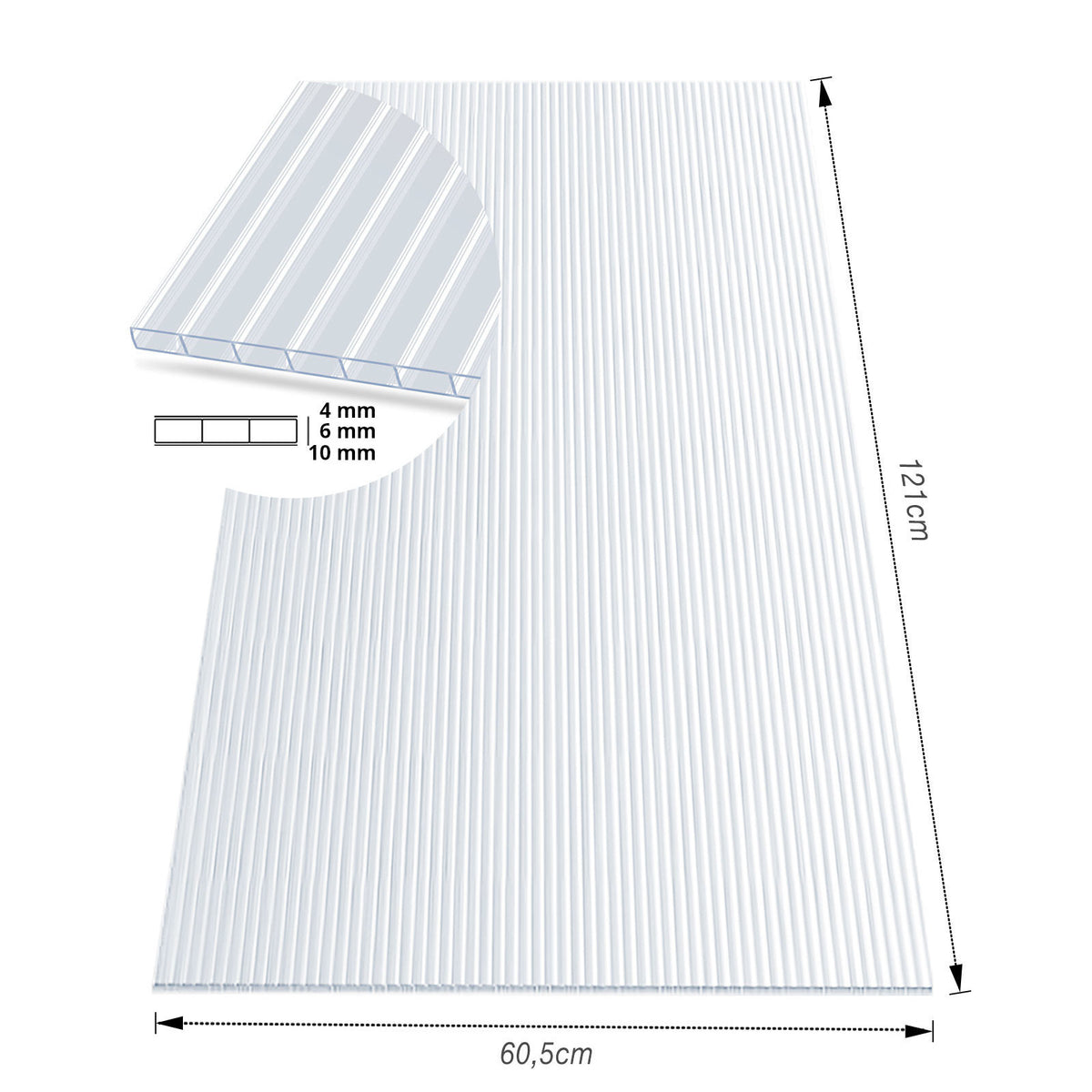 Doppelstegplatte | 60,5 x 121 cm | Polycarbonat | Für Gewächshaus & Überdachung