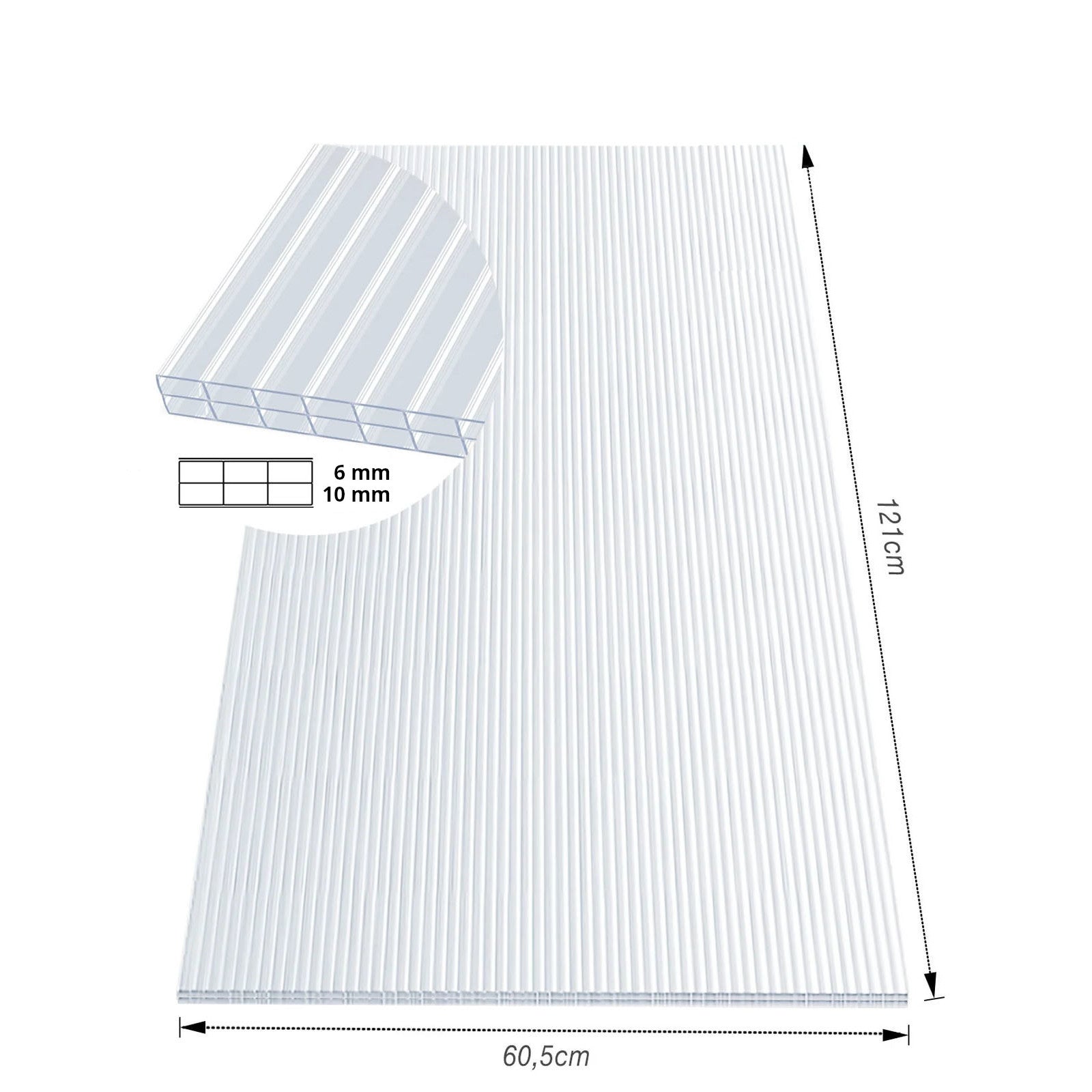 Doppelstegplatte | 60,5 x 121 cm | Polycarbonat | Für Gewächshaus & Überdachung