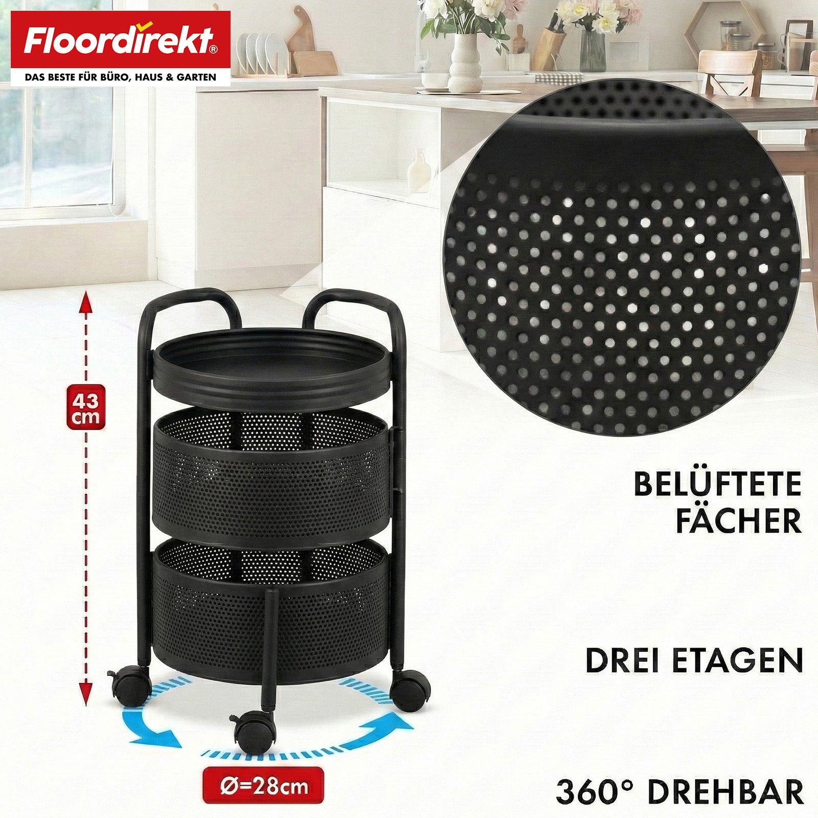 Rollwagen | Henry | Küchenwagen aus Stahl mit Rollen | Servierwagen | 3 oder 5 Etagen | Weiß & Schwarz