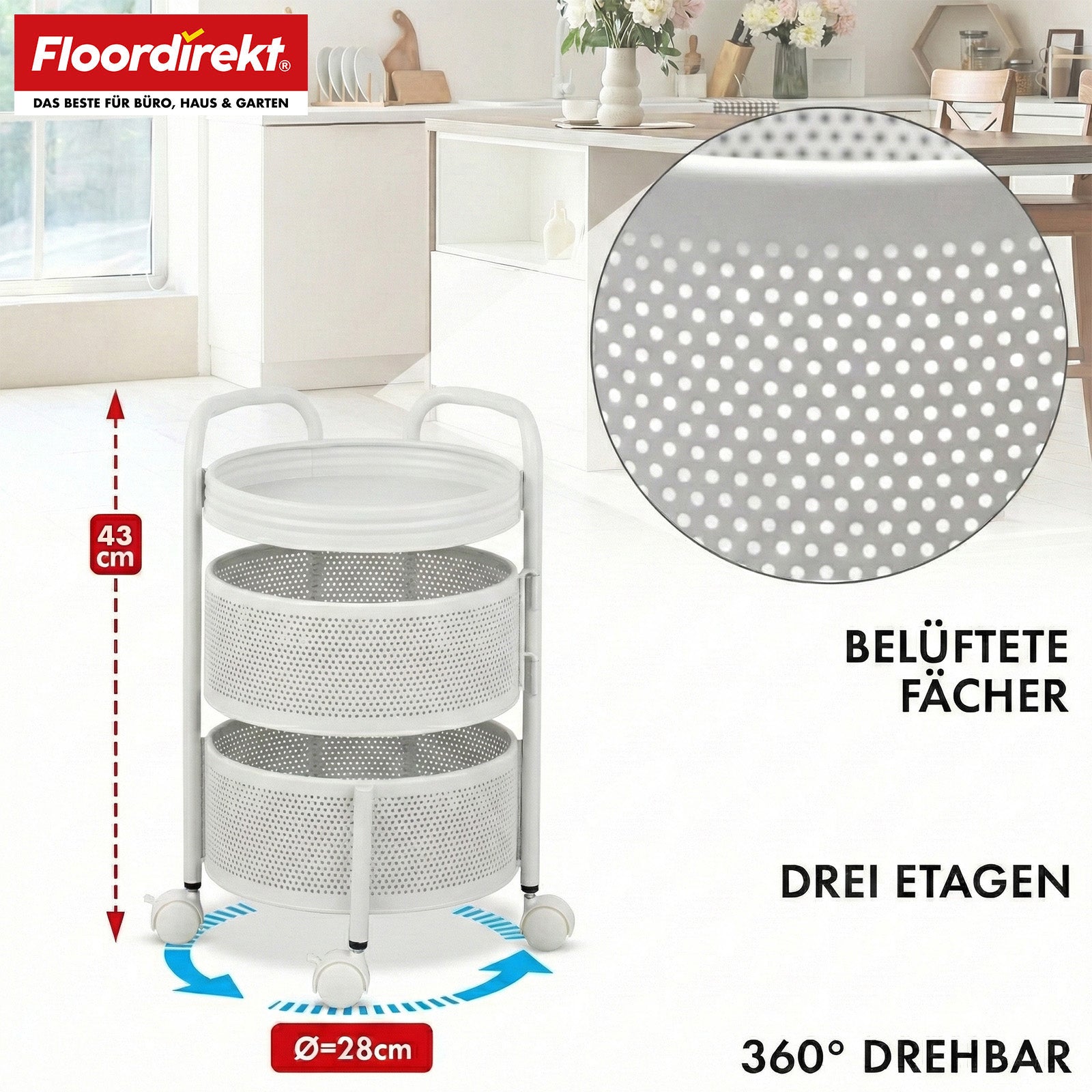 Rollwagen | Henry | Küchenwagen aus Stahl mit Rollen | Servierwagen | 3 oder 5 Etagen | Weiß & Schwarz