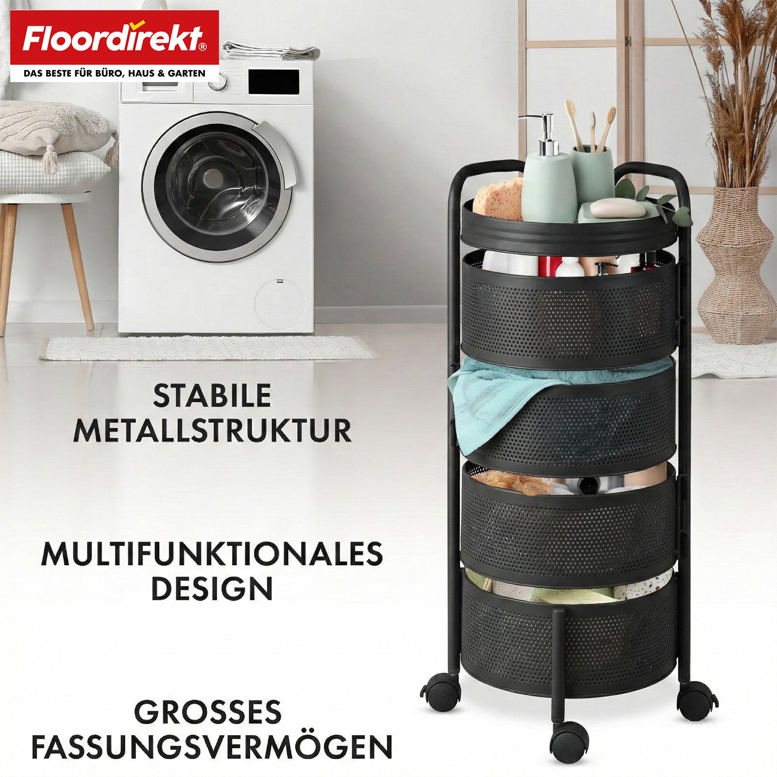 Rollwagen | Henry | Küchenwagen aus Stahl mit Rollen | Servierwagen | 3 oder 5 Etagen | Weiß & Schwarz