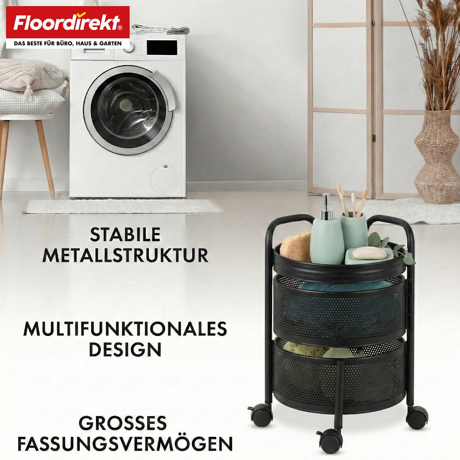 Rollwagen | Henry | Küchenwagen aus Stahl mit Rollen | Servierwagen | 3 oder 5 Etagen | Weiß & Schwarz